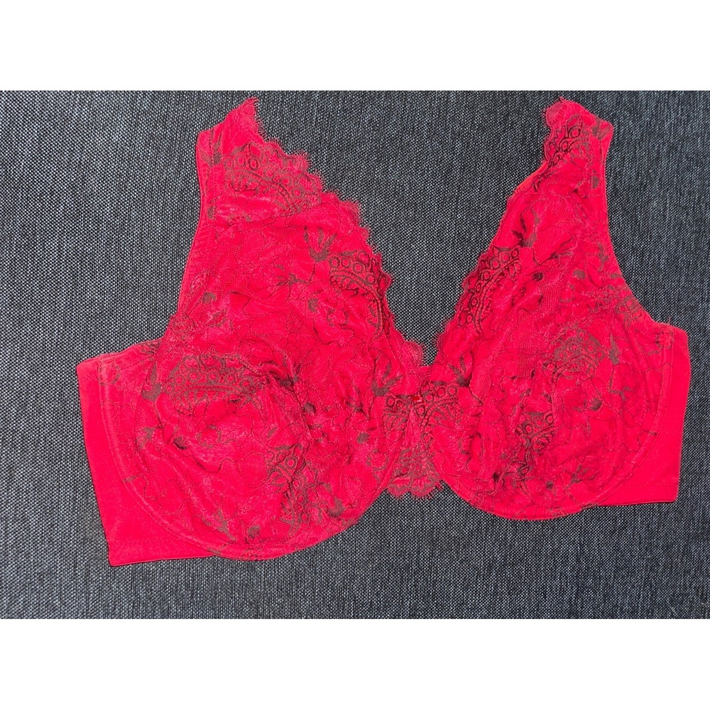 Cacique Unlined Full Coverage 46G Bra Red with Black Lace